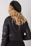 Decorative Black Women's Cap in Acrylic & Angora Blend