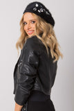 Elegant Black Beret with Sparkling Crystal Accents