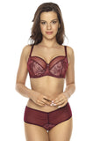 Burgundy Semi-Padded Bra with Embroidered Cups & Bows