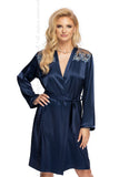 Elegant Satin Dressing Gown with Lace and Pearl Shine