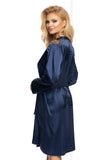 Elegant Satin Dressing Gown with Lace and Pearl Shine