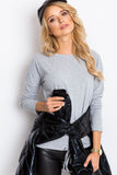 Straight Cut Long Sleeve Blouse with Tie Detail