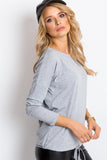Straight Cut Long Sleeve Blouse with Tie Detail