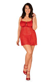 Elegant Red Nightie with Thong and Floral Detailing