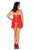 Elegant Red Nightie with Thong and Floral Detailing
