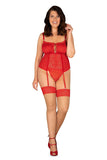 Elegant Red Knit Corset with Thong Set for Curvy Figures