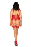 Elegant Red Knit Corset with Thong Set for Curvy Figures