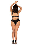 Alluring Cat Print Open Bodysuit with Underwired Cups