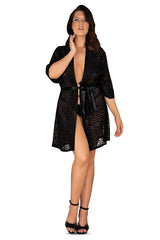 Mysterious Leopard Print Negligee with Satin Bow Detail - black / 4XL/5XL