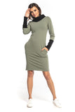 Cozy Turtleneck Fitted Dress with Pockets and Long Sleeves