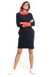 Cozy Fitted Sweatshirt Dress with Turtleneck and Pockets