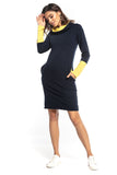 Chic Fitted Sweatshirt Dress with Turtleneck and Pockets