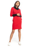 Fitted Sweatshirt Knit Dress with Turtleneck and Pockets