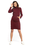 Sporty Long Sleeve Midi Dress with Turtleneck & Pocket