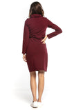 Sporty Long Sleeve Midi Dress with Turtleneck & Pocket