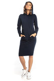 Hooded Fitted Dress with Kangaroo Pocket, Long Sleeves