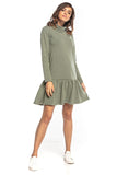 Sporty Midi Dress with Turtleneck and Frill Hem