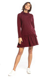 Sporty Midi Dress with Turtleneck and Frill Detail