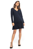 Loose-Fitting Sporty Midi Dress with Frill Hem and Long Sleeves