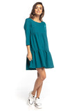 Ruffled Mini Dress with 3/4 Sleeves and Boat Neckline