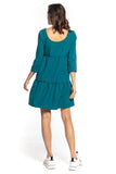 Ruffled Mini Dress with 3/4 Sleeves and Boat Neckline