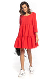 Flared Ruffled Mini Dress with 3/4 Sleeves & Deep Back Neckline