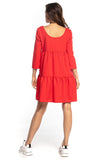 Flared Ruffled Mini Dress with 3/4 Sleeves & Deep Back Neckline