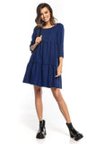 Ruffled Mini Dress with 3/4 Sleeves and Boat Neckline