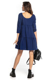 Ruffled Mini Dress with 3/4 Sleeves and Boat Neckline