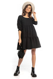 Ruffled Mini Dress with 3/4 Sleeves and Boat Neckline