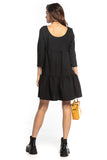 Ruffled Mini Dress with 3/4 Sleeves and Boat Neckline
