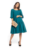 Flared Ruffle Dress with Bouffant Sleeves and Boat Neckline