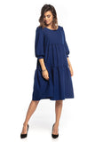Ruffled Bouffant Sleeve Dress with Boat Neckline