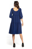 Ruffled Bouffant Sleeve Dress with Boat Neckline
