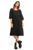 Ruffled Bouffant Sleeve Dress with Boat Neckline