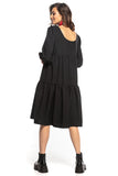 Ruffled Bouffant Sleeve Dress with Boat Neckline