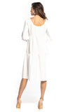 Ruffled Bouffant Sleeve Dress with Boat Neckline