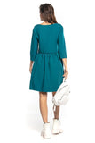 Pleated Midi Dress with 3/4 Sleeves and Flared Hem