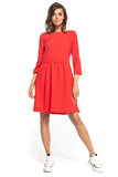 Pleated Midi Dress with 3/4 Sleeves and Flared Hem