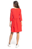 Pleated Midi Dress with 3/4 Sleeves and Flared Hem