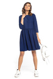 Pleated Midi Dress with 3/4 Sleeves and Flared Hem