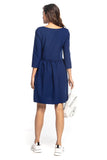 Pleated Midi Dress with 3/4 Sleeves and Flared Hem