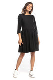 Pleated Midi Dress with 3/4 Sleeves and Flared Hem
