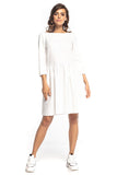 Pleated Midi Dress with 3/4 Sleeves and Flared Hem
