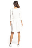 Pleated Midi Dress with 3/4 Sleeves and Flared Hem