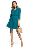 Trapeze Dress with 3/4 Sleeves and Decorative Belt