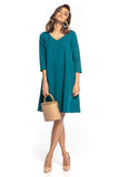 Trapeze Dress with 3/4 Sleeves and Decorative Belt