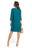 Trapeze Dress with 3/4 Sleeves and Decorative Belt