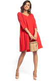 Trapeze Dress with 3/4 Sleeves and Decorative Belt