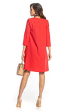 Trapeze Dress with 3/4 Sleeves and Decorative Belt